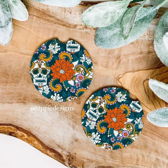 The Day of the Dead Car Coaster Set | Día de los Muertos Coaster Set - Picture 1 of 9